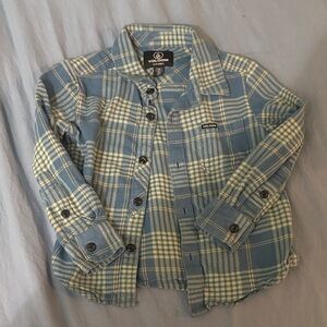 Volcom Blue and White Plaid Shirt Boys 3T